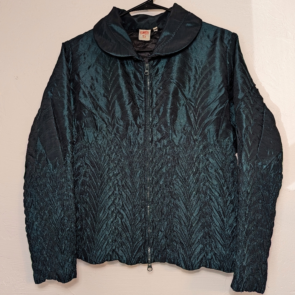 Vintage Teal Quilted ZipUp Statement Jacket Whimsigoth Dark Mermaid Fairy Grunge